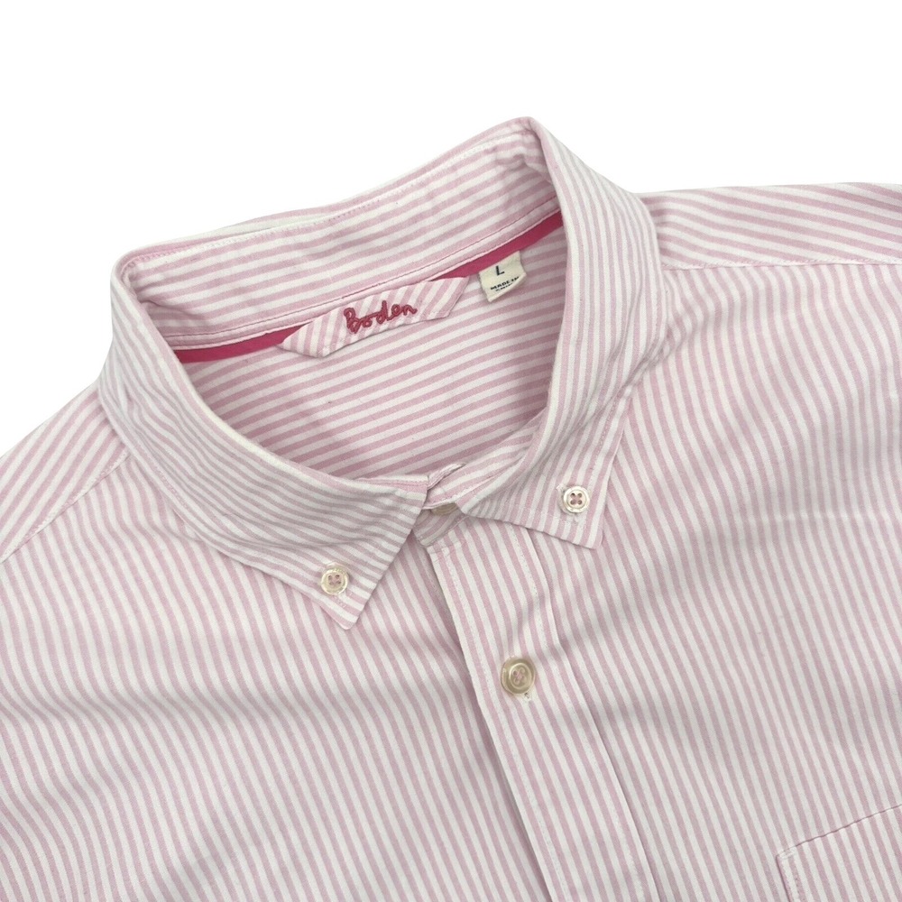 Boden Women's Large Pink White Striped Button Down Long Sleeve Shirt
